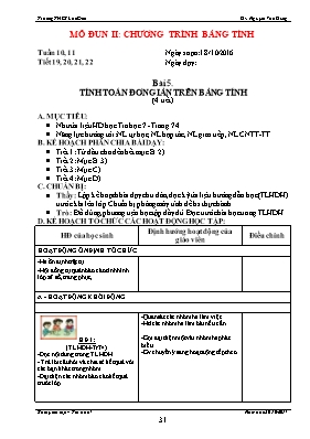 Kế hoạch dạy học Tin học 7 - Bài 5 Tính toán đơn giản trên bảng tính (4 tiết) - Năm học 2016-2017 - Nguyễn Văn Dũng